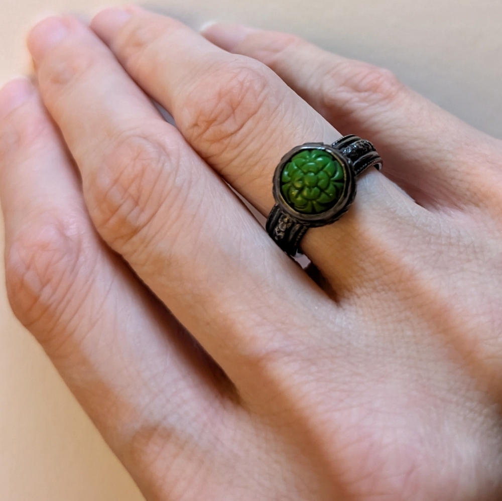 Artisan Sterling Green Floral Button Ring 5.5
